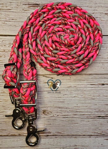 Hot & Sneaky Pinks with Gray Adjustable Riding Reins