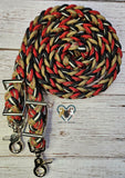 Gold, Black, White, Red with Camo Adjustable Riding Reins