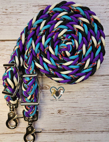 Turquoise, Black, White, Purple with Camo Adjustable Riding Reins