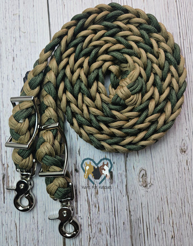 Forest Green & Walnut Adjustable Riding Reins