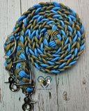 Baby Blue, Brown, Black with Hint of Green Adjustable Riding Reins