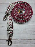 Burgundy, Silver & White Adjustable Riding Reins