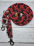 Red, Black & Black Widow Adjustable Riding Reins