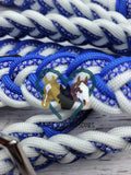 White, Silver with Royal Blue X, Royal Blue Round & Flat Braid Adjustable Riding Reins