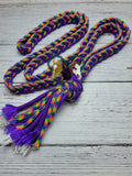 Mardi Gras & Neon Purple Fringe Neck Rope with Neon Green & Orange