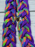 Mardi Gras & Neon Purple Fringe Neck Rope with Neon Green & Orange