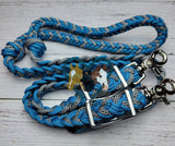 Caribbean Blue & Silver with Black X Flat & Round Adjustable Riding Reins