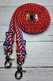 Red, Blue & White with Red X Adjustable Riding Reins