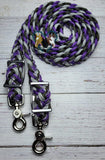 Purple Passion, OD Green & Silver Adjustable Riding Reins