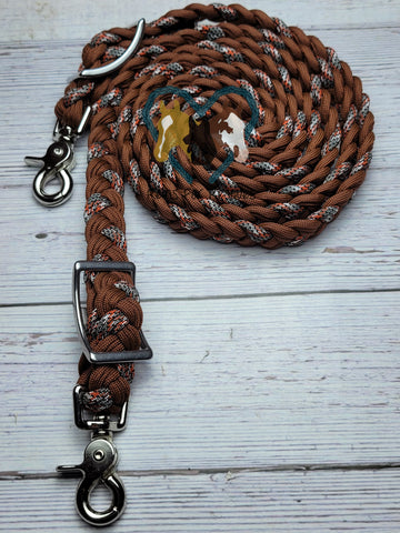 Brown Rust with Gray, Red & Black Adjustable Riding Reins