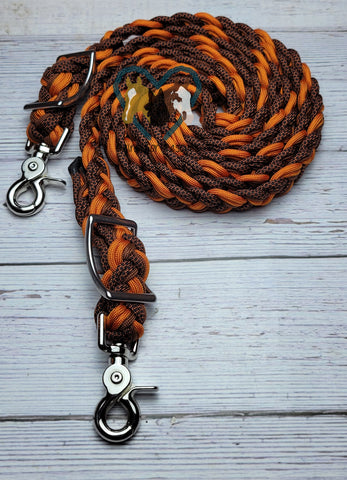 International Orange, Brown Rust and Orange X Adjustable Riding Reins