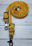 Orange Reflective with Yellow & Black X Adjustable Riding Reins