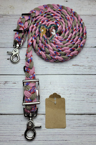 Tan, American Flag & Rose Pink Adjustable Riding Reins