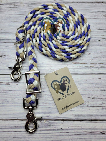 Royal Blue, Tan & White Adjustable Riding Reins