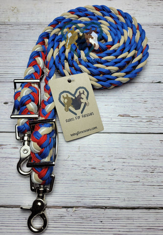 Red, White, Blue, Tan &  Gray Adjustable Riding Reins