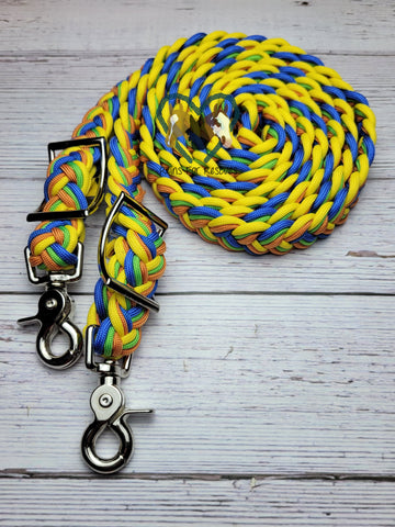 Royal Blue, Orange, Green & Yellow Adjustable Riding Reins