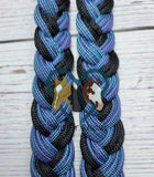 Blue with Acid Purple Stripe & Black Adjustable Riding Reins