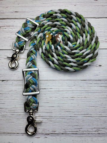 Abyss, Silver, Caribbean Blue & Green Adjustable Riding Reins