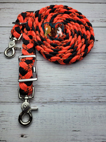 Neon Orange, Black & Checkered Adjustable Riding Reins