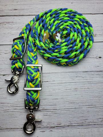 Royal Blue, Neon Green & Yellow Reflective Adjustable Riding Reins