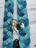 Green Teal, Turquoise, Blue with White X Adjustable Riding Reins