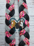 Pretty in Pink with Silver & Black Adjustable Riding Reins