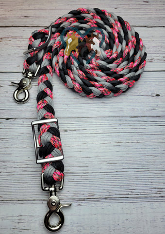 Pretty in Pink with Silver & Black Adjustable Riding Reins