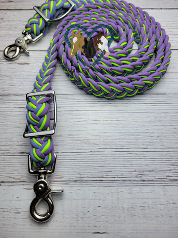 Purple, Lilac & Neon Green Adjustable Riding Reins