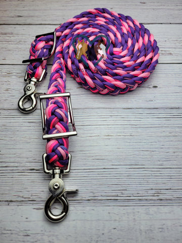 Neon Pink & Purple with Fuchsia & Baby Pink Adjustable Riding Reins