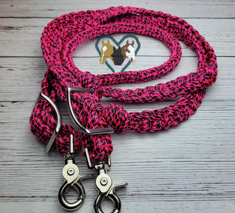 Hot Pink & Black Check Round/Flat Adjustable Riding Reins