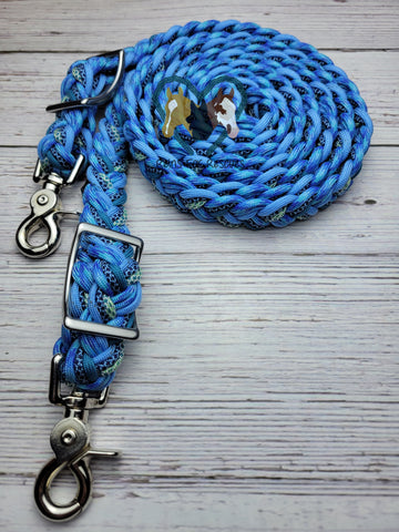 Turquoise, Caribbean & Royal Blues with White X Adjustable Riding Reins