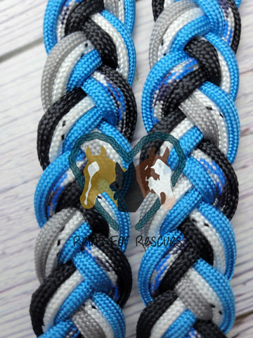 Blue, Silver, Black & White Patterned Adjustable Riding Reins