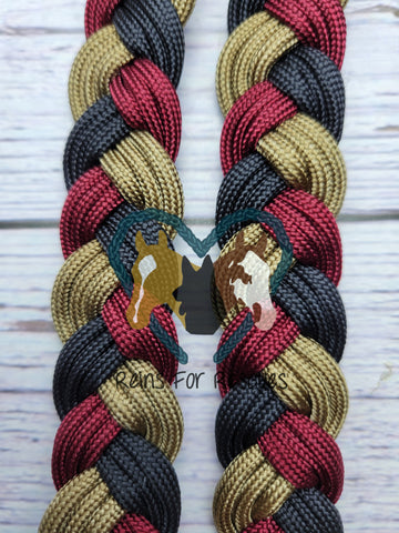 Burgundy, Khaki & Black Adjustable Riding Reins