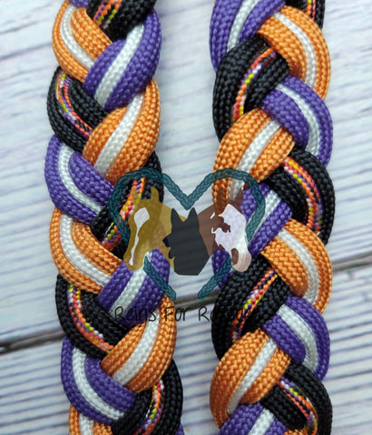 Orange, White, Black & Purple 7 ft Adjustable Riding Reins