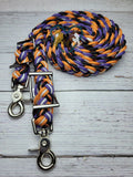 Orange, White, Black & Purple 7 ft Adjustable Riding Reins