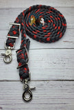 Red & Black Checkered 7 ft Adjustable Riding Reins