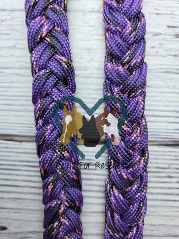 Napa Valley 8 foot Adjustable Riding Reins with Purple & Pink