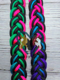 Neon Rainbow & Black Adjustable Round & Flat Riding Reins