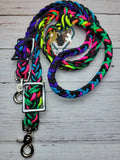 Neon Rainbow & Black Adjustable Round & Flat Riding Reins
