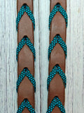 8-1/2 Foot Adjustable Leather Reins w/Turquoise Diamonds