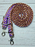 Brown, Cream & Acid Purple Adjustable Reins