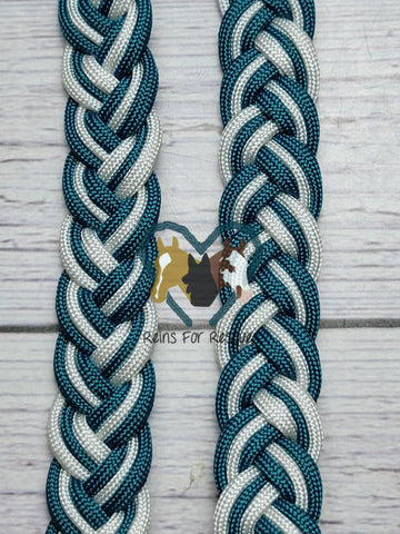 Neon Teal & White Adjustable Riding Reins