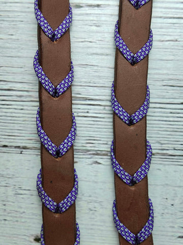 Acid Purple with Silver Diamonds, 8.25 ft Leather Reins, Adjustable
