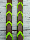 8-1/2 Foot Adjustable Leather Reins w/Neon Green