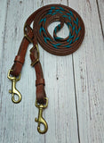 8-1/2 Foot Adjustable Leather Reins w/Turquoise Diamonds