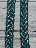 BLING with Green Teal/Black Stripe Adjustable Reins