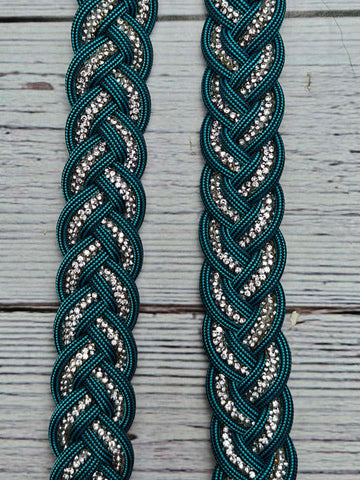 BLING with Green Teal/Black Stripe Adjustable Reins