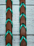 8-1/2 Foot Adjustable Leather Reins w/Seafoam