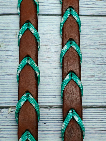 8-1/2 Foot Adjustable Leather Reins w/Seafoam