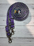 Silver Diamonds, Purple & UV Camo Adjustable Riding Reins